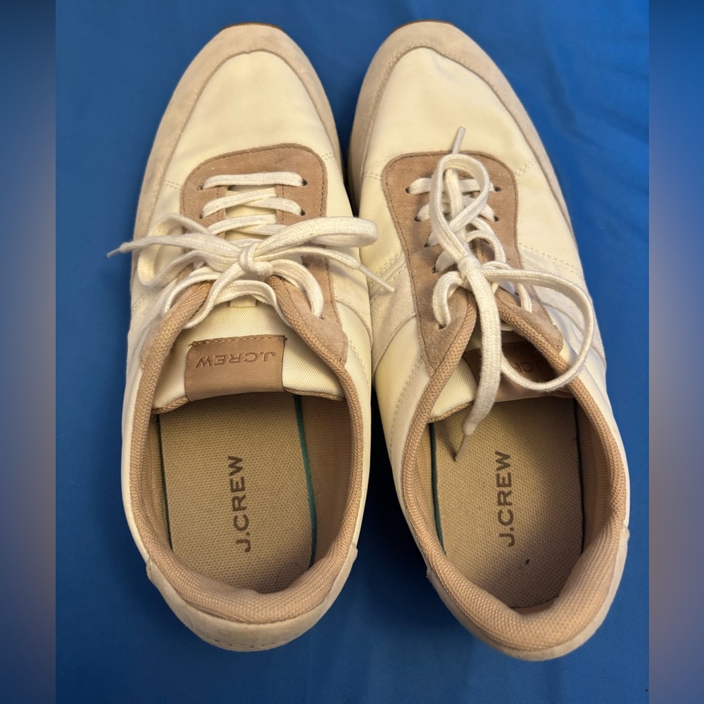 JCrew women trainers sneakers. Retro inspired with mixed materials neutral color